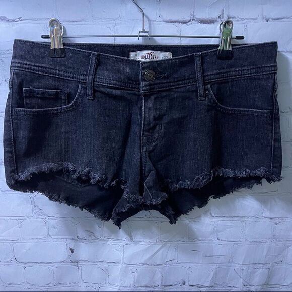 Hollister Black Denim Jean Short Cut Offs Raw Hem - Picture 1 of 3